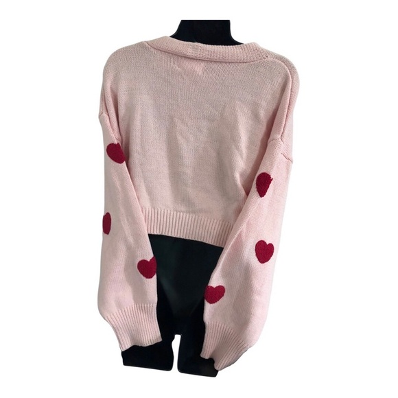 Jessica Simpson tufted embroidered red hearts adorned cropped pink cardigan‎ szS - Picture 10 of 13